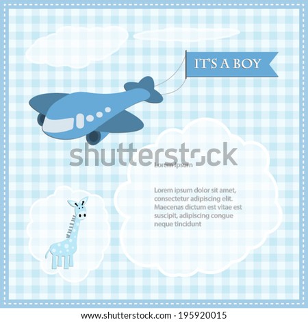 Baby Shower Card Boyairplane Banner Blue Stock Vector Royalty Free