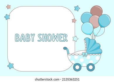Baby shower card for boys with baby carriage