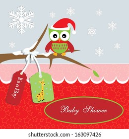 baby shower card, for baby boy,santa owl and star background with giraffe.Vector eps10, illustration.