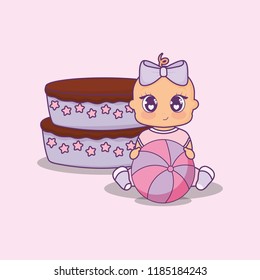 baby shower card with cake and little girl
