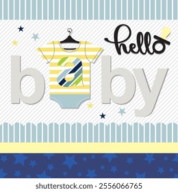 Baby shower card with baby clothe and lettering