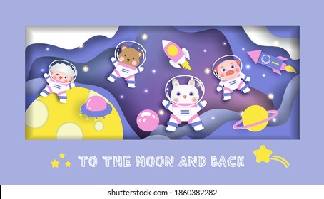 Baby shower card . with a cute animals in the galaxy for birthday card ,post card,