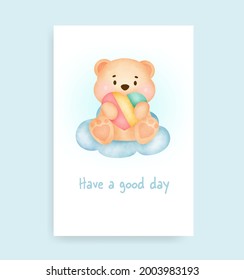 Baby shower card with cute  bear and rainbow