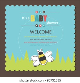 Baby Shower Card With Cute Bee. Vector Illustration