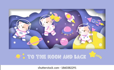 Baby shower card . with a cute cats in the galaxy for birthday card ,post card,