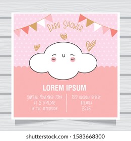 baby shower card with cute cloud and pennants. space text. vector illustration