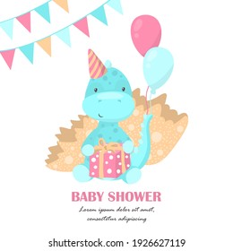 Baby shower card with cute dinosaur