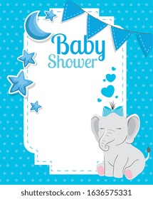 baby shower card with cute elephant and decoration vector illustration design