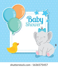 baby shower card with cute elephant and decoration vector illustration design
