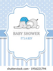  Baby shower card. Cute elephant sleeping