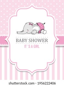 Baby shower card. Cute elephant sleeping