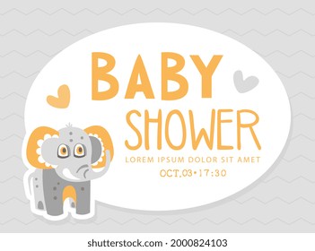 Baby Shower Card with Cute Elephant Character with Trunk and Tusks Vector Template