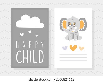 Baby Shower Card with Cute Elephant Character with Trunk and Tusks Vector Template