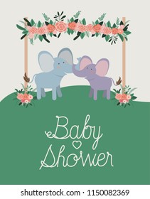 baby shower card with cute elephants couple