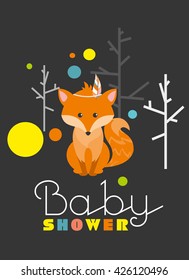 baby shower card with cute fox. vector illustration
