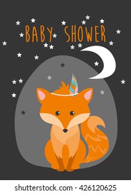 baby shower card with cute fox. vector illustration
