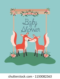 baby shower card with cute foxes couple