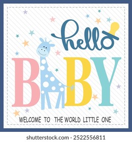 Baby shower card with cute giraffe and lettering