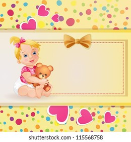 Baby shower card with cute baby girl