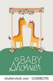 baby shower card with cute jiraffes couple