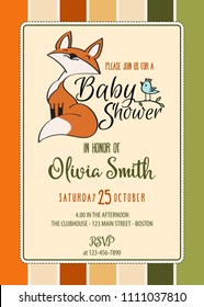 Baby shower card with cute little fox,customizable, printable 5 x 7 inch