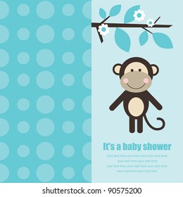 baby shower card with cute monkey. vector illustration