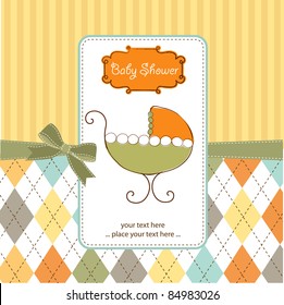 baby shower card with cute pram