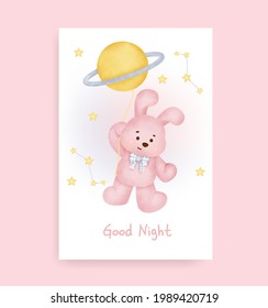 Baby shower card with cute rabbit on the moon