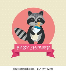 baby shower card with cute raccoon