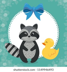 baby shower card with cute raccoon