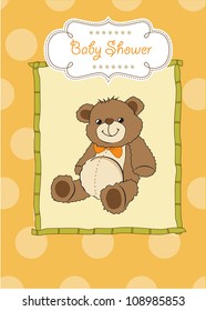 baby shower card with cute teddy bear toy