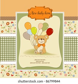 baby  shower card with cute teddy bear