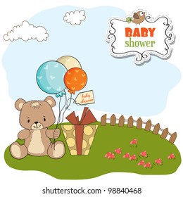 baby shower card with cute teddy bear