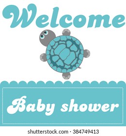 baby shower card with cute turtle. vector illustration