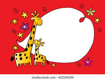 Baby shower card with cute two giraffe. Sketchy style.