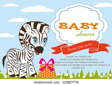 Baby shower card cute zebra