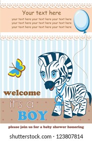 Baby shower card cute zebra