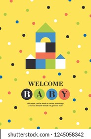 Baby shower card design. Cute woden kit castle. Vector illustration.