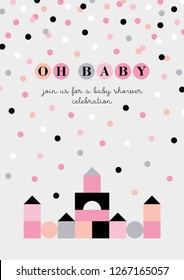 Baby shower card design. Cute woden kit castle. Vector illustration.