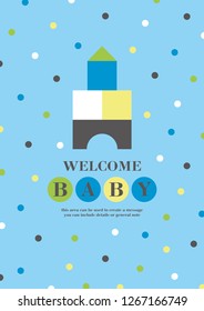 Baby shower card design. Cute woden kit castle. Vector illustration.