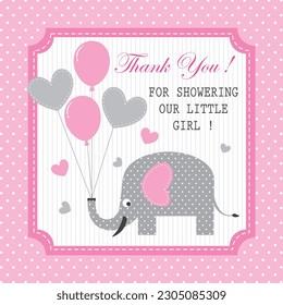 Baby shower card design with cute elephant and heart ballons