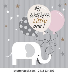 Baby shower card design with cute elephant and balloons