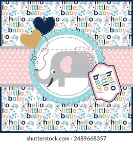 Diseño de la tarjeta de la ducha del bebé con elefante lindo y corazones