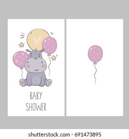 Baby Shower card design. Cute Hippo