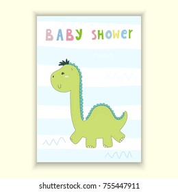 Baby Shower Card Design. Cute Hand Drawn Card With Dinosaur. Printable Template.