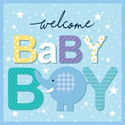 Baby Shower Card Design With Lettering And Elephant
