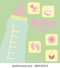 Baby shower card design over green background vector illustration