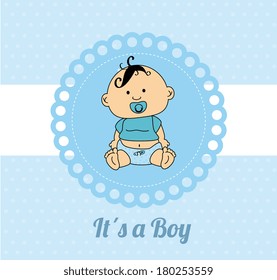 Baby shower card design over a blue and white background vector illustration