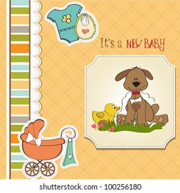 baby shower card with dog and duck toy