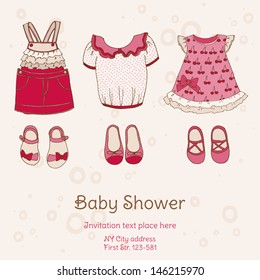 Baby Shower Card with Dresses - with place for your text - in vector